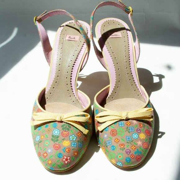 Paul Smith Floral Canvas Leather Slingback Heels - Picture 9 of 9